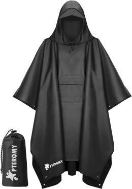 PTEROMY Hooded Rain Poncho for Adult with Pocket